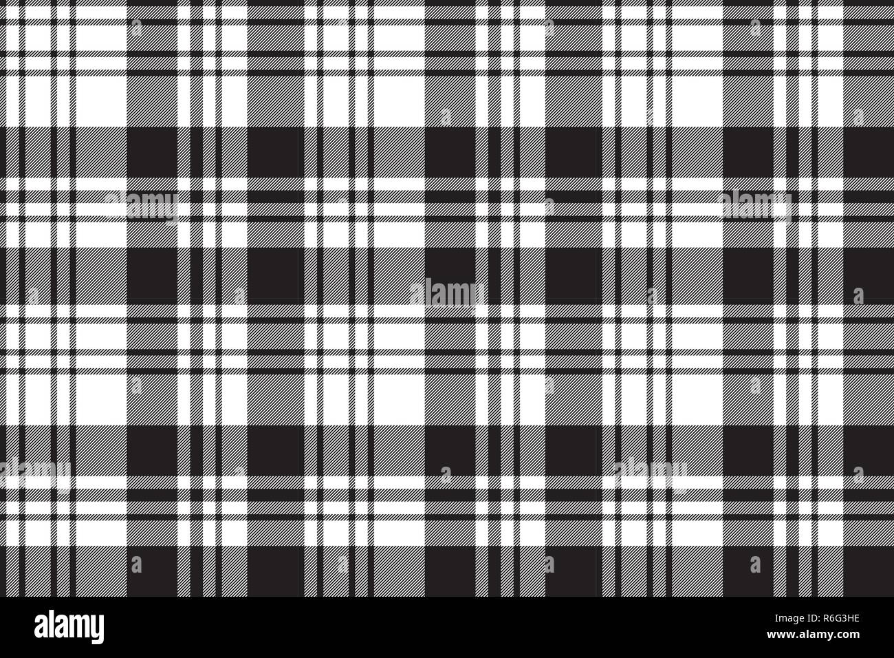 Fabric texture diagonal black white plaid seamless pattern. Vector ...
