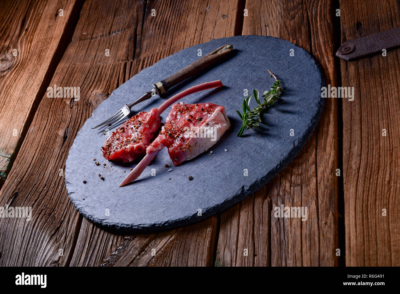raw cut rack of lamb Stock Photo Alamy