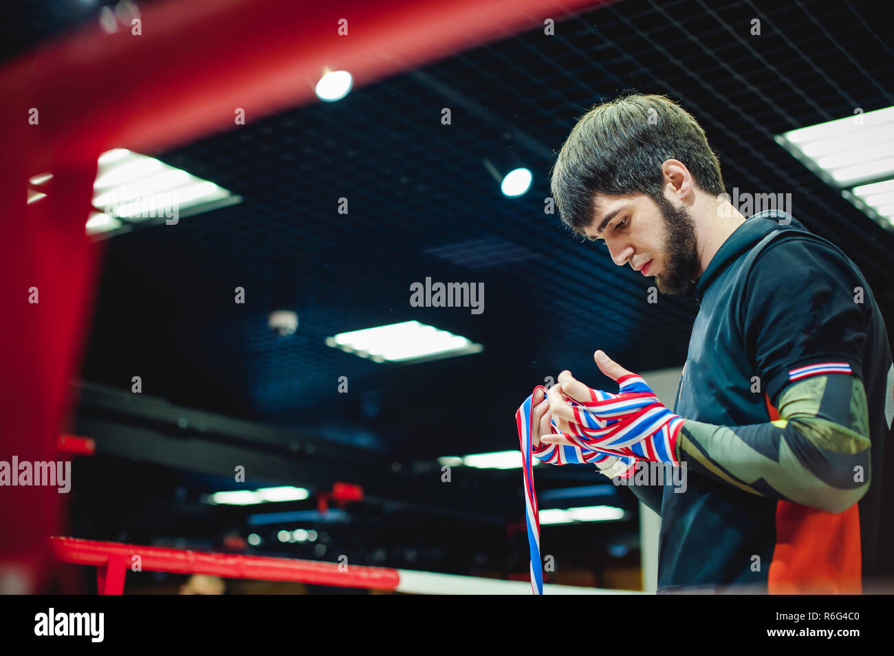 Professional Muay Thai and K1 fighter. Male boxer in training