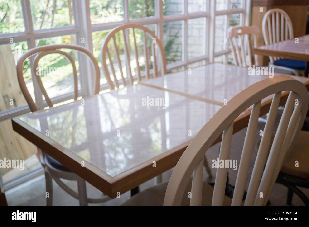 White Wooden Chairs And Clean Table Stock Photo 227778380 Alamy