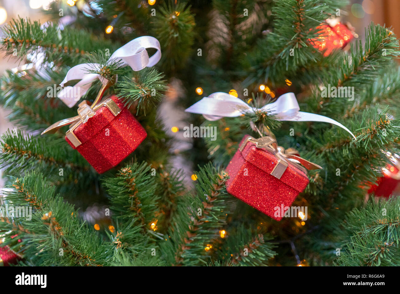 Christmas fir tree with decorations Stock Photo Alamy