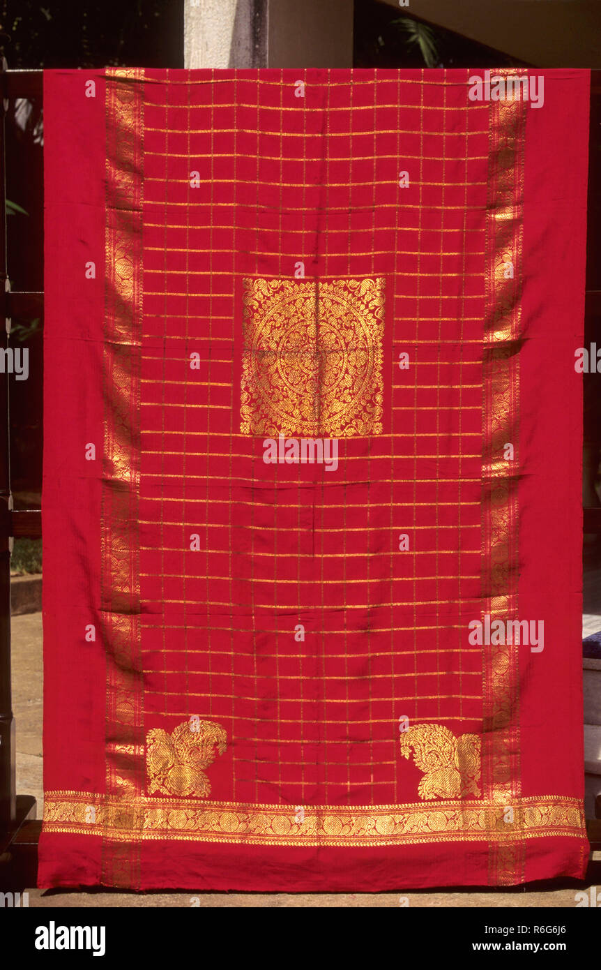 Saree Silk with Zari Embellishment Stock Photo