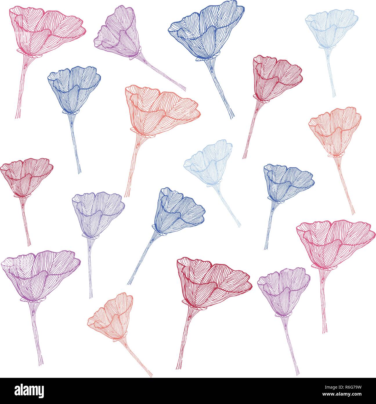 Hand drawn flowers spring set vector Stock Vector