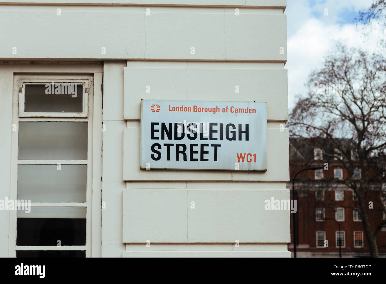 Endsleigh Street Name Sign, London Borough of Camden, UK Stock Photo