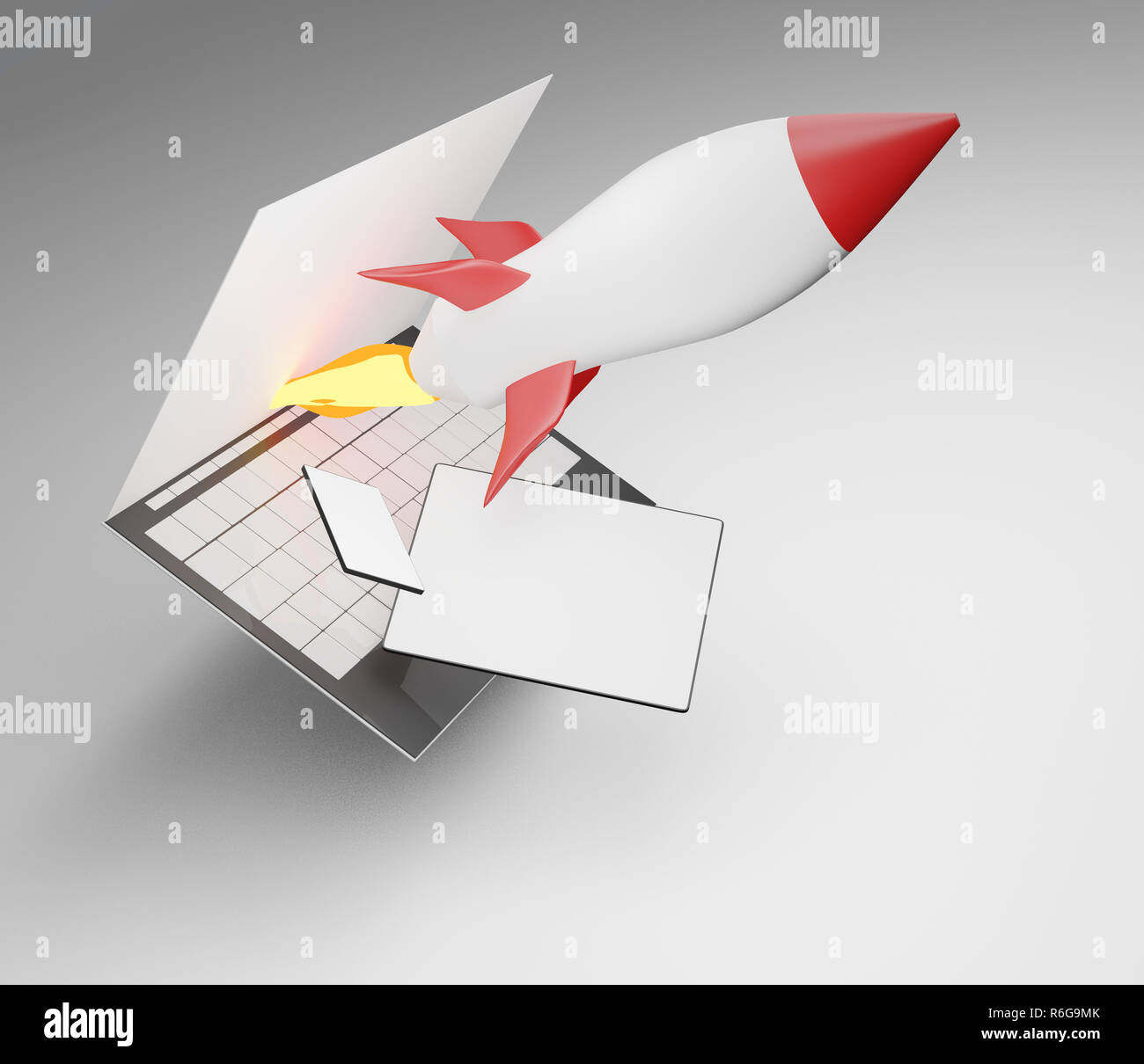 Rocket Or Computer rocket start computer screen phone tablet computer 3d-illustration ...