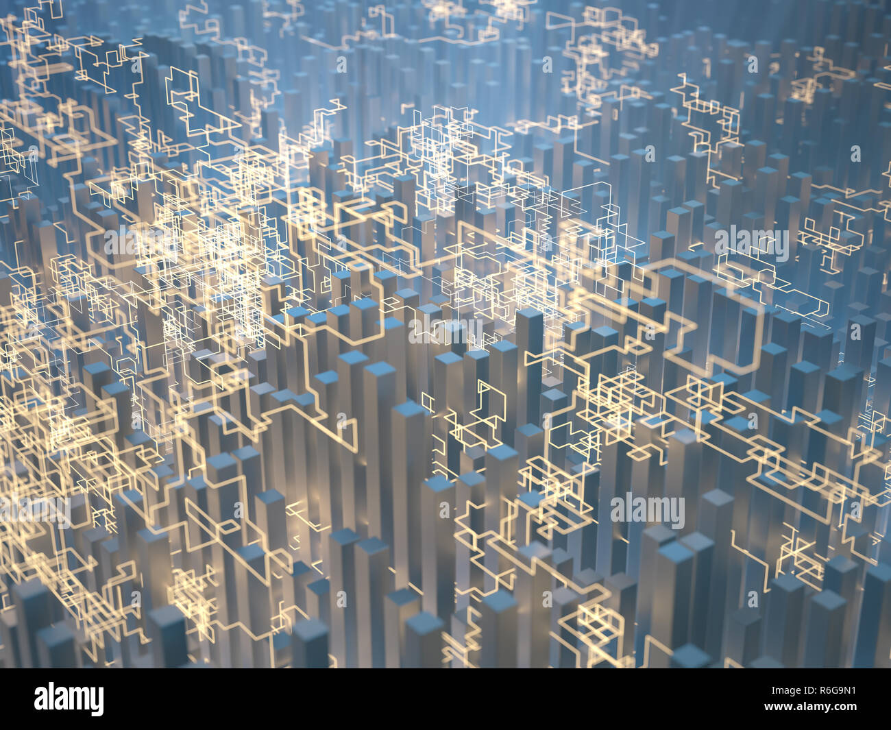 Abstract image of geometric shapes and energy lines. Concept of clean and renewable electric energy. Stock Photo