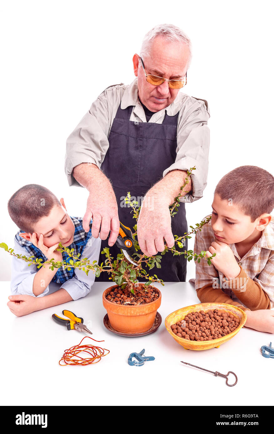 Senior man with his grandchildren Stock Photo