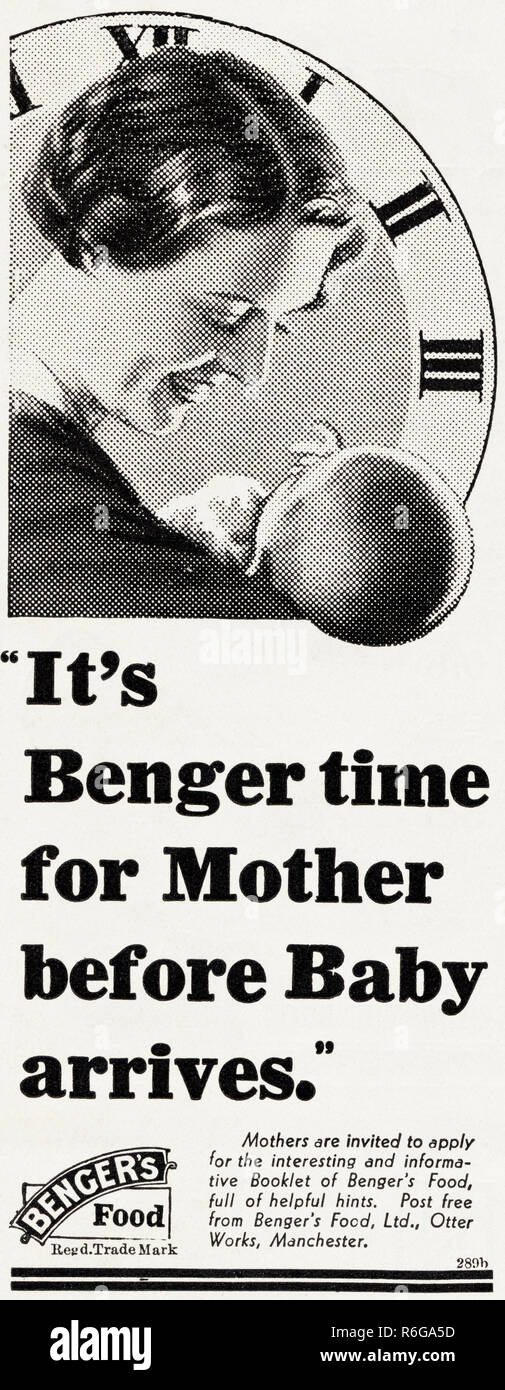 Original 1930s vintage old print advertisement from 30s English magazine advertising Benger's baby food of Otter Works Manchester England UK circa 1932 Stock Photo