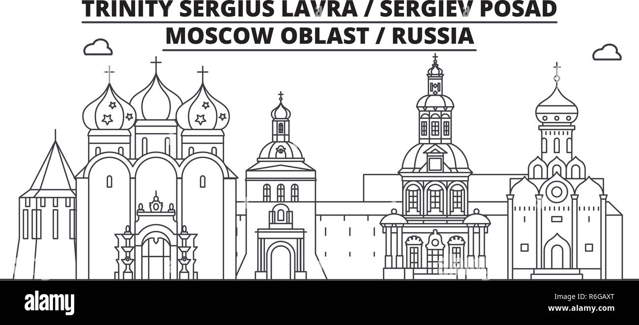 Russia - Sergiev Posad, Lavra travel famous landmark skyline, panorama, vector. Russia - Sergiev Posad, Lavra linear illustration Stock Vector