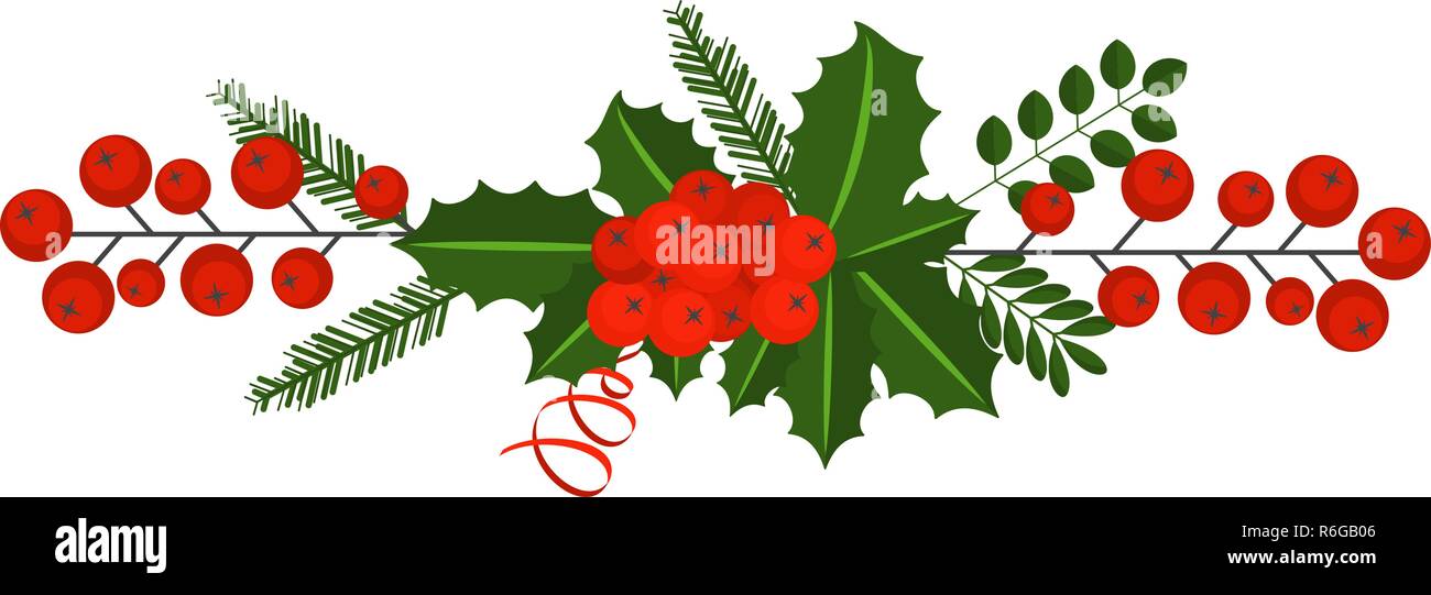 Holly berry, pine branch and cones, snowflakes Stock Vector Image & Art