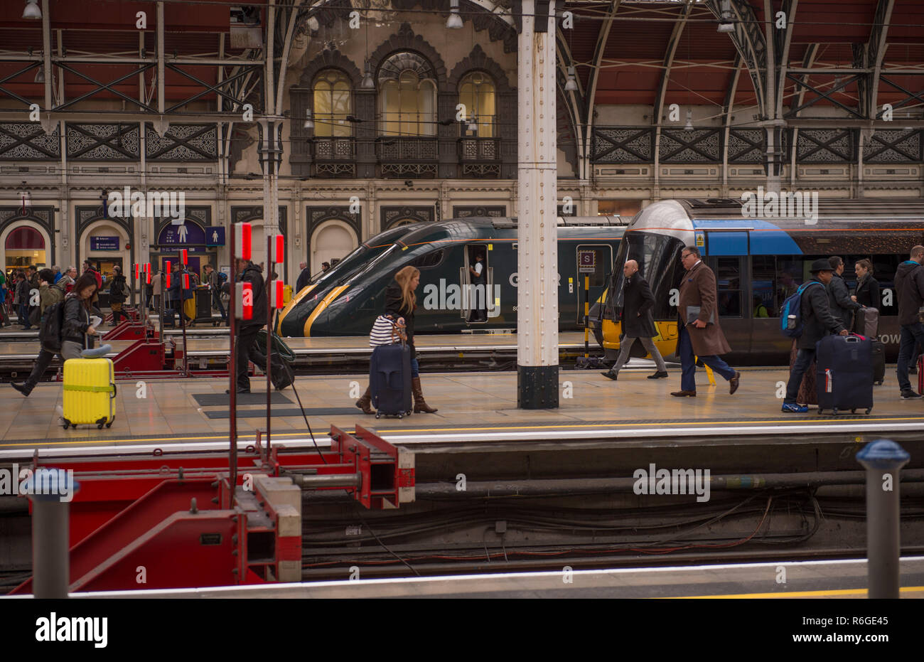 December 2018. Train arrivals and departures at Paddington terminus railway station in London