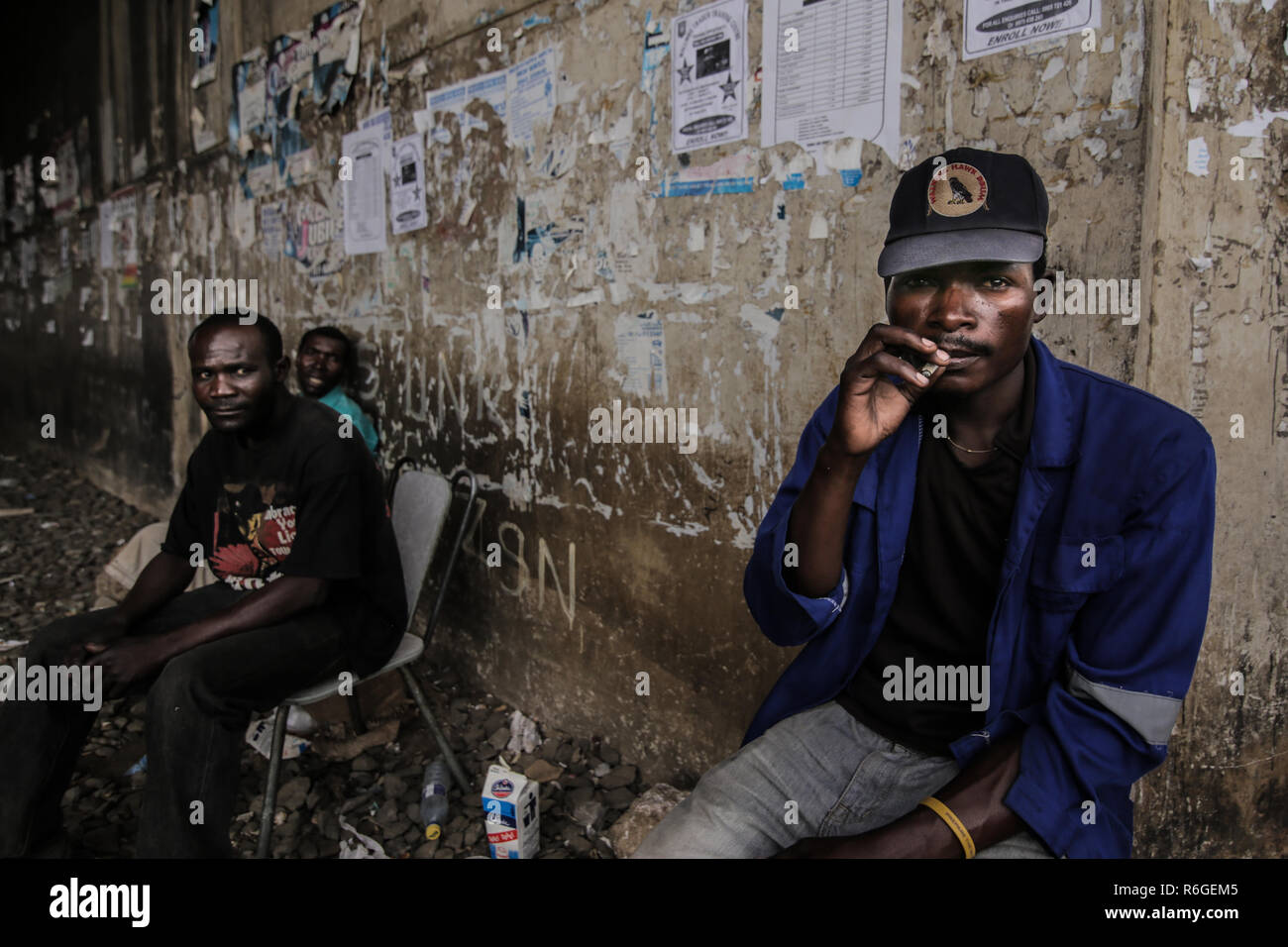 Smoking weed in Lusaka slums. Lusaka, Zambia. Stock Photo