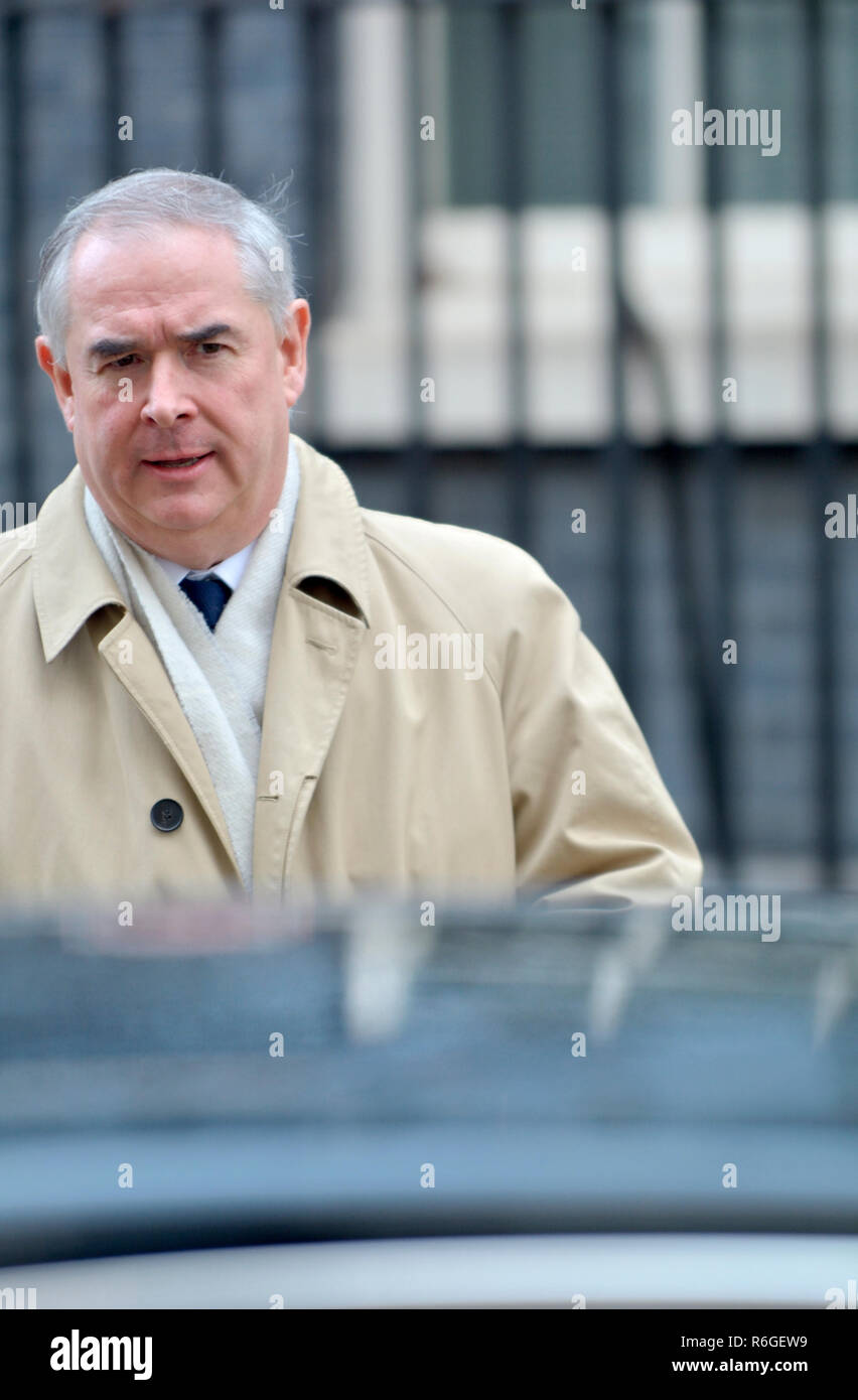 Geoffrey Cox QC MP (Attourney General) leaving Downing Street after a cabinet meeting, 4th December 2018, before a vote in Parliament finding the.... Stock Photo