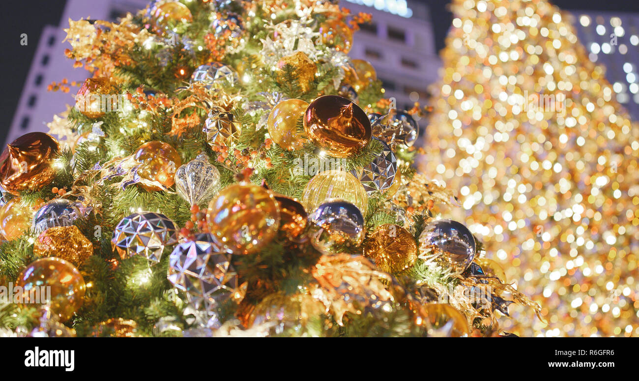 Christmas tree light with golden bokeh Stock Photo - Alamy
