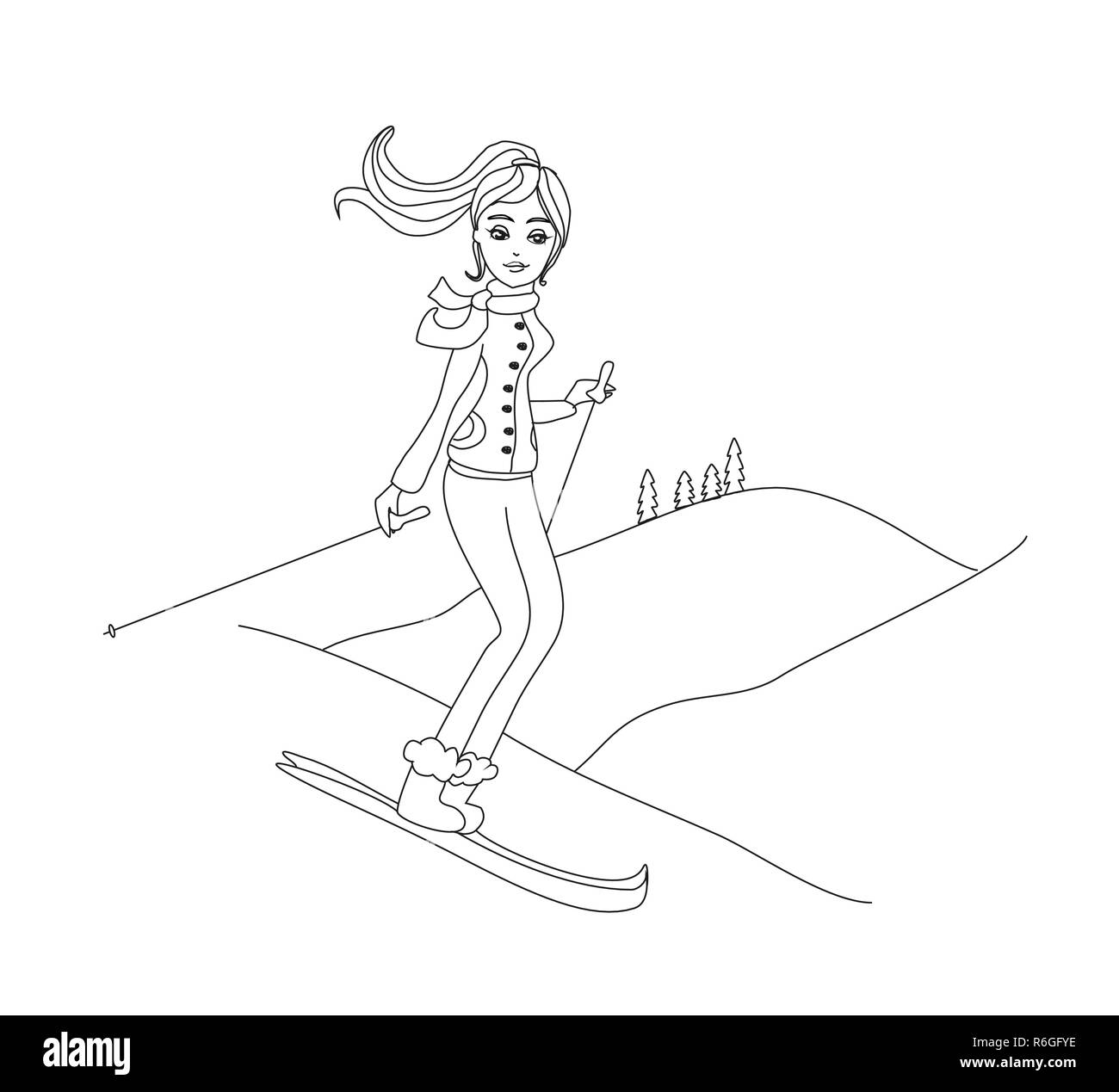 Girl skiing doodle illustration Stock Vector Image & Art Alamy
