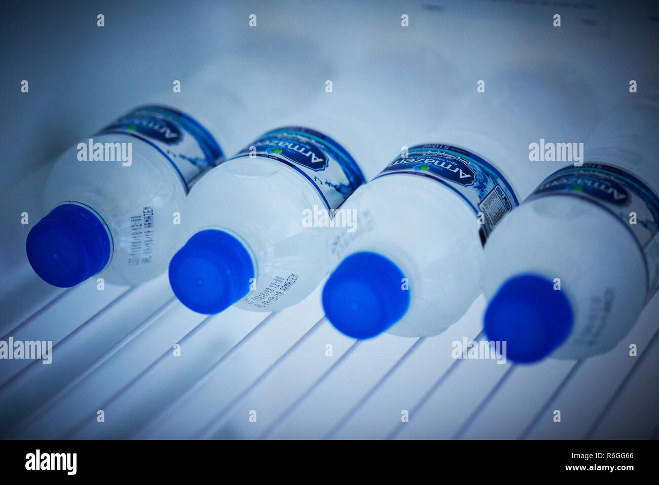 water bottles in fridge Stock Photo Alamy