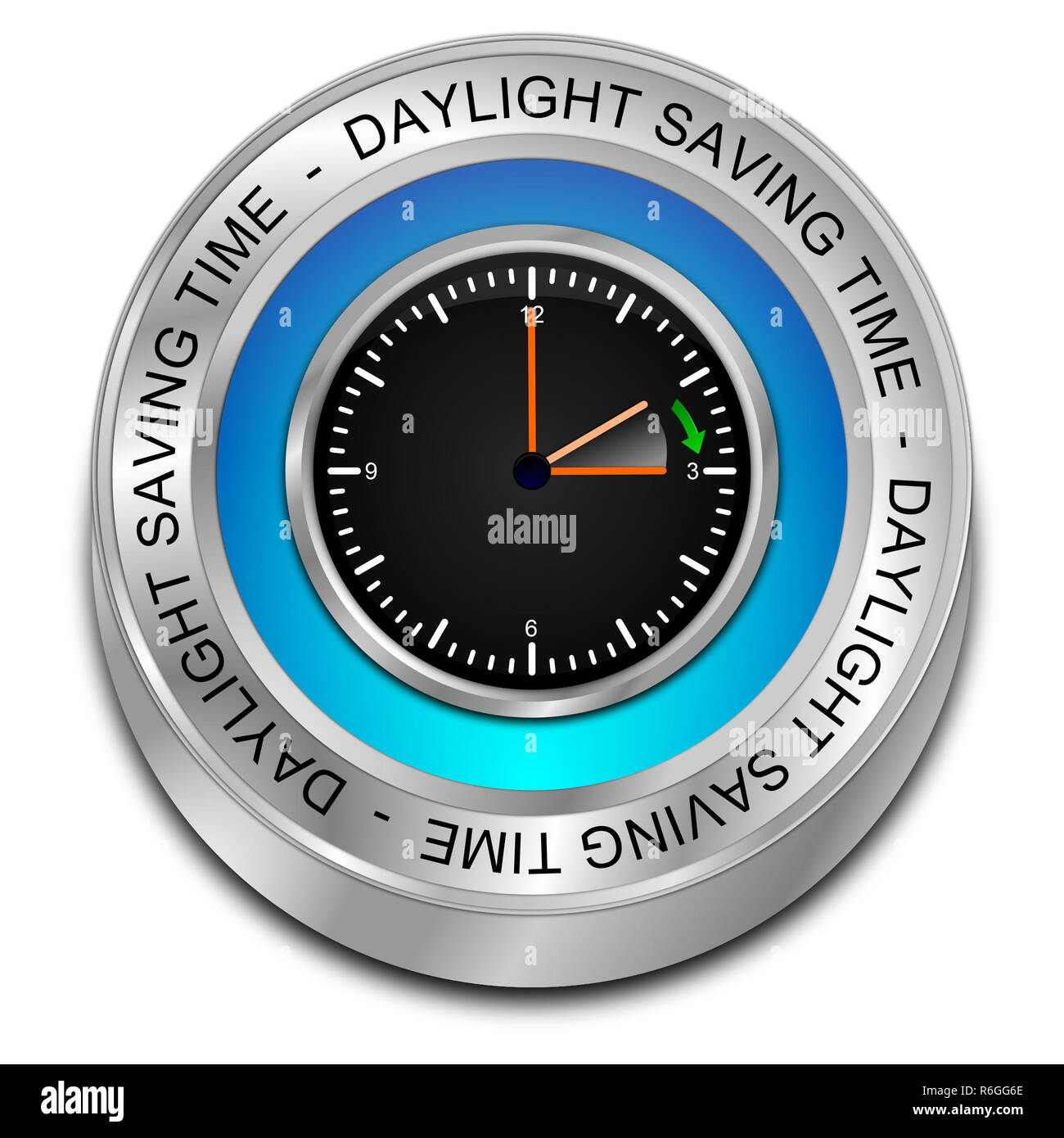 decorative blue Daylight saving time button - 3D illustration Stock Photo