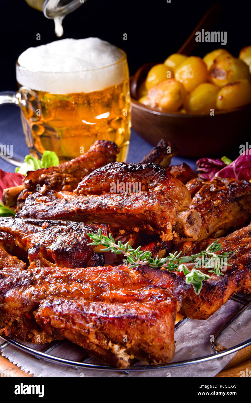 delicious bbq spareribs from the smoker Stock Photo