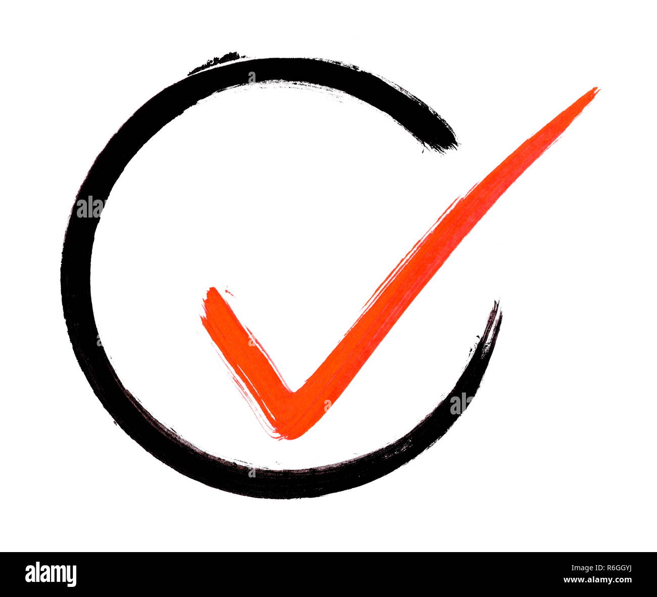 painted check mark red in black circle Stock Photo - Alamy