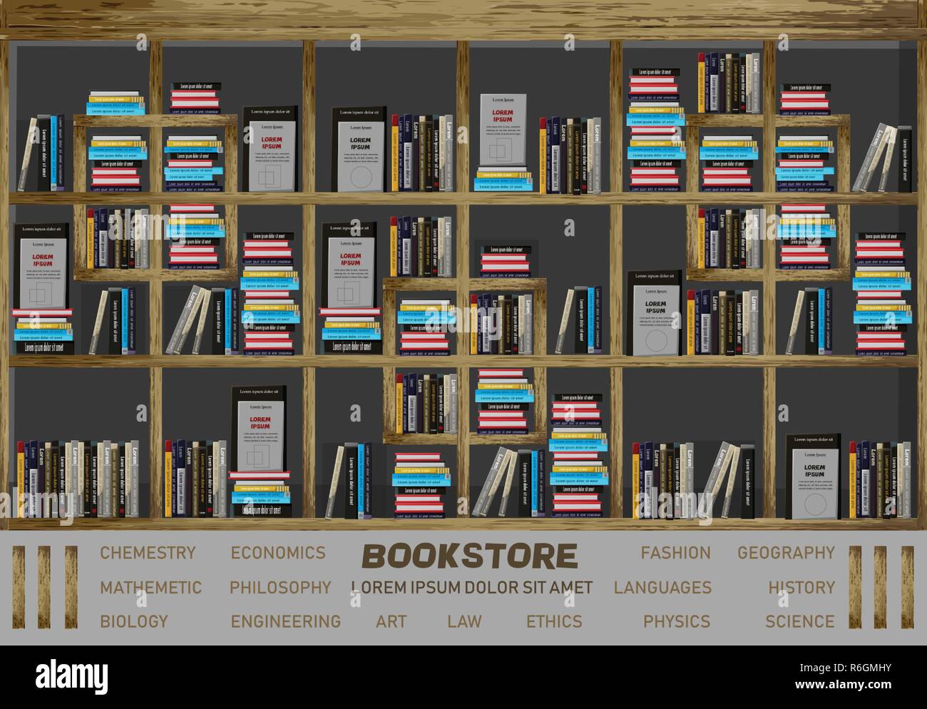 Bookstore Interior Design Vector Books On The Shelves