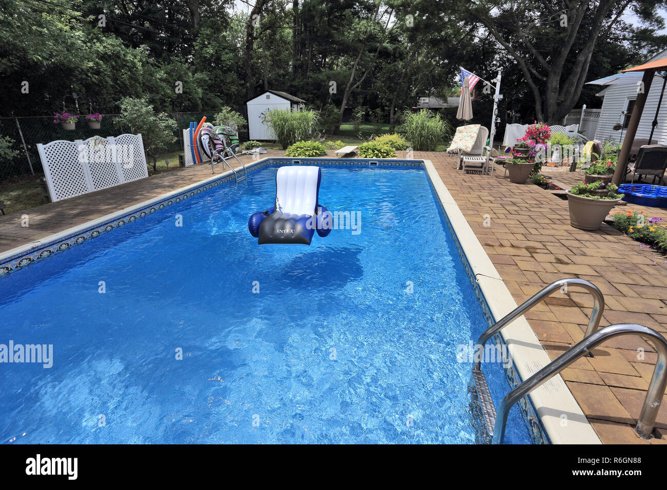 backyard swimming pool Long Island New York Stock Photo