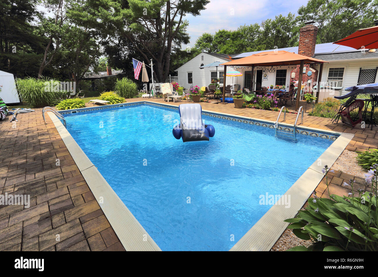 backyard swimming pool Long Island New York Stock Photo