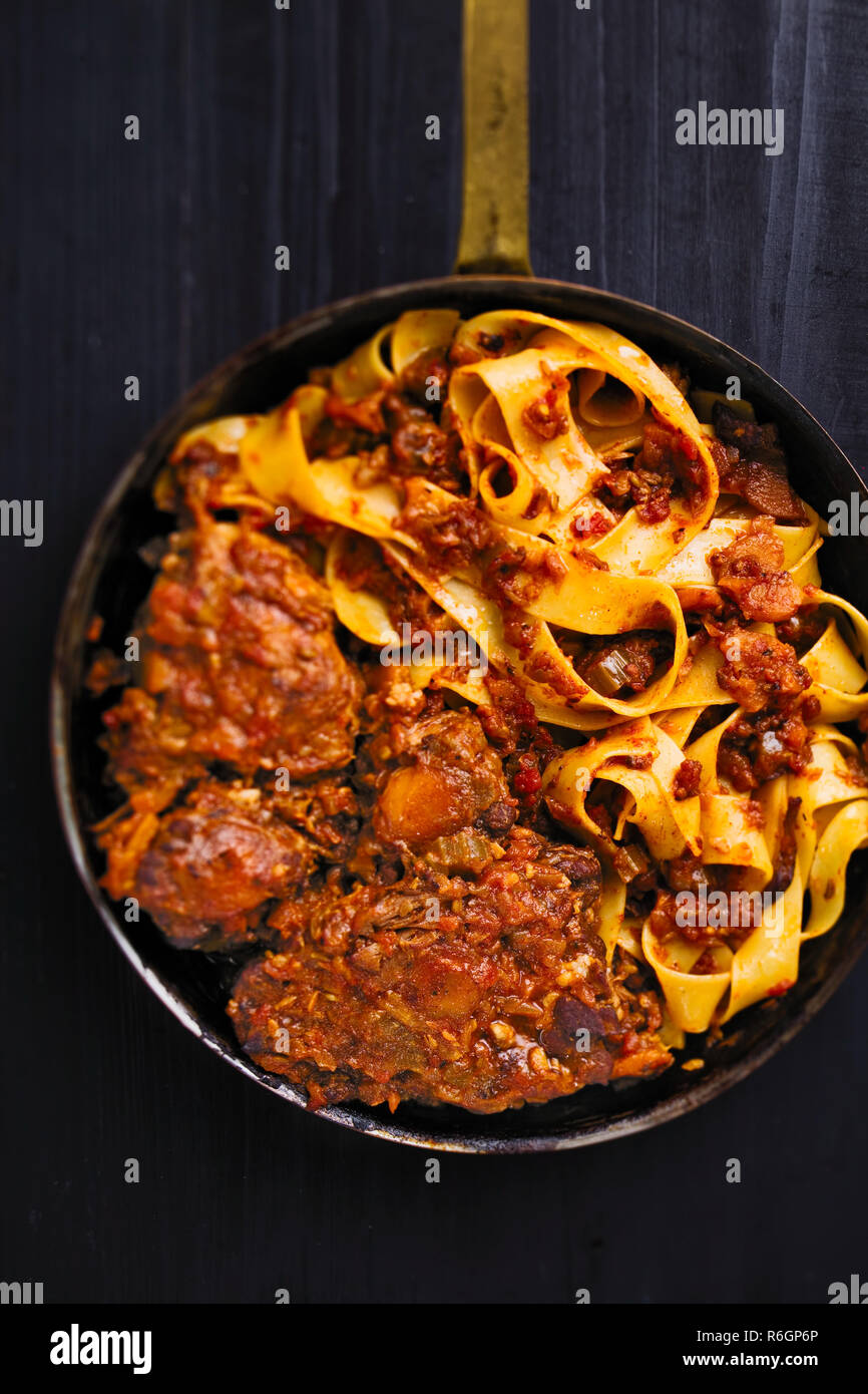 rustic italian oxtail ragu pappardelle pasta Stock Photo Alamy