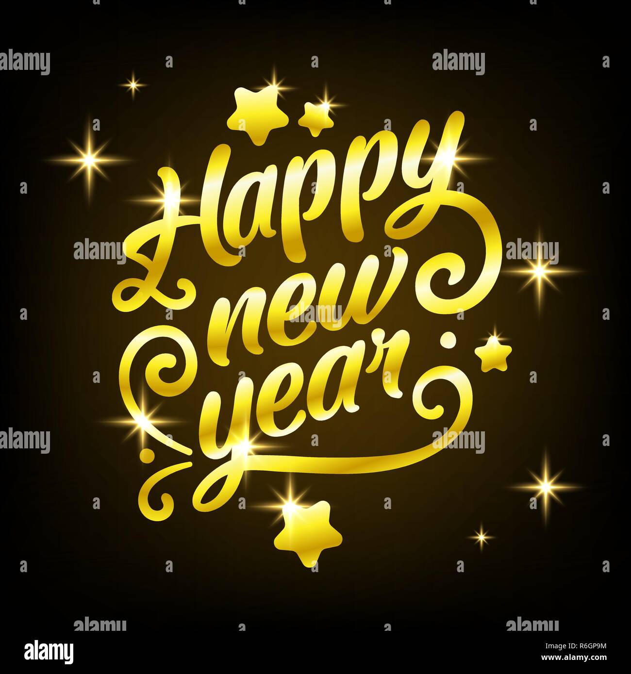 Golden Happy New Year sign 2019 Holiday Vector Illustration. Shiny Gold Lettering Composition With Sparkles Stock Vector