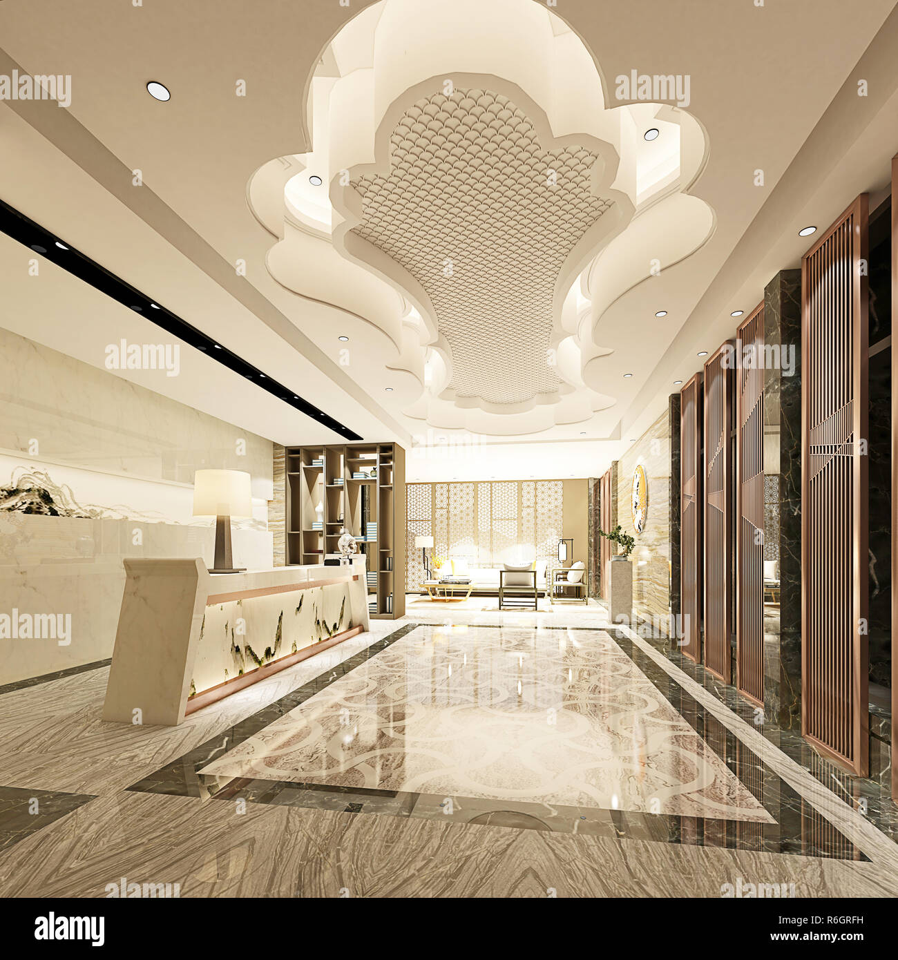 3d rendering luxury hotel lobby reception Stock Photo