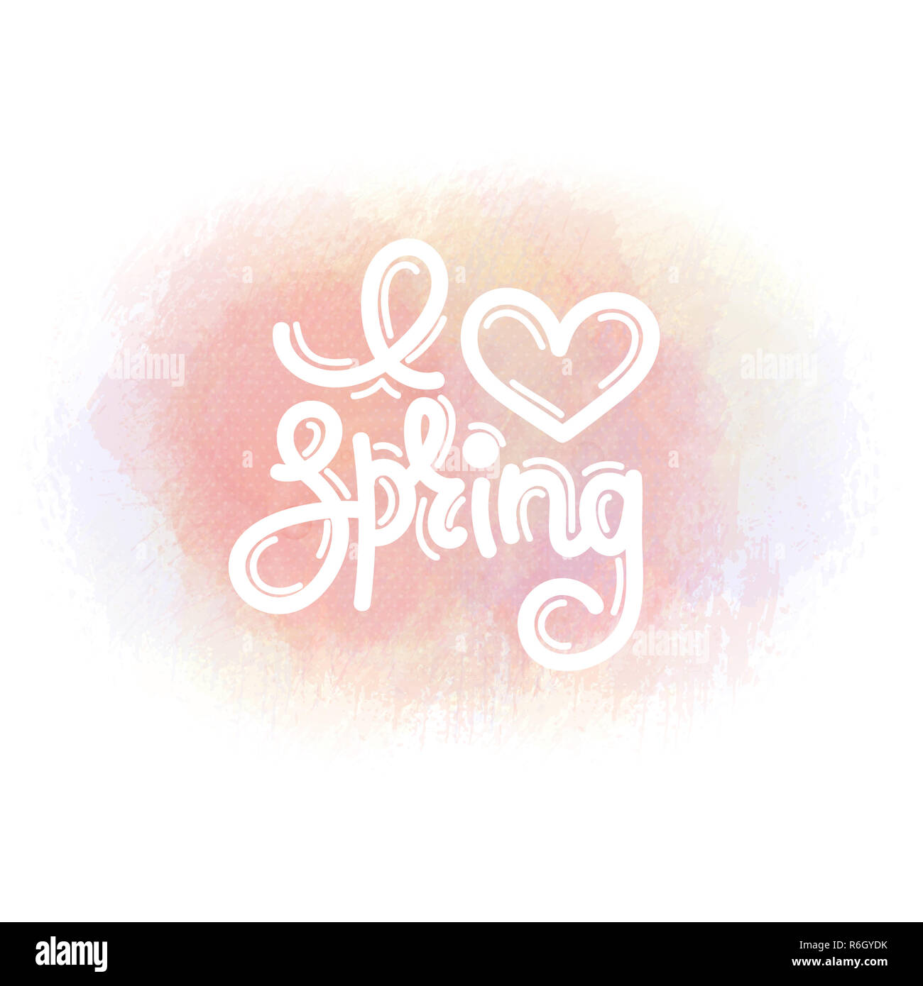 I love spring. Cute creative hand drawn lettering on watercolor stain. Freehand style. Doodle. Springtime Stock Photo