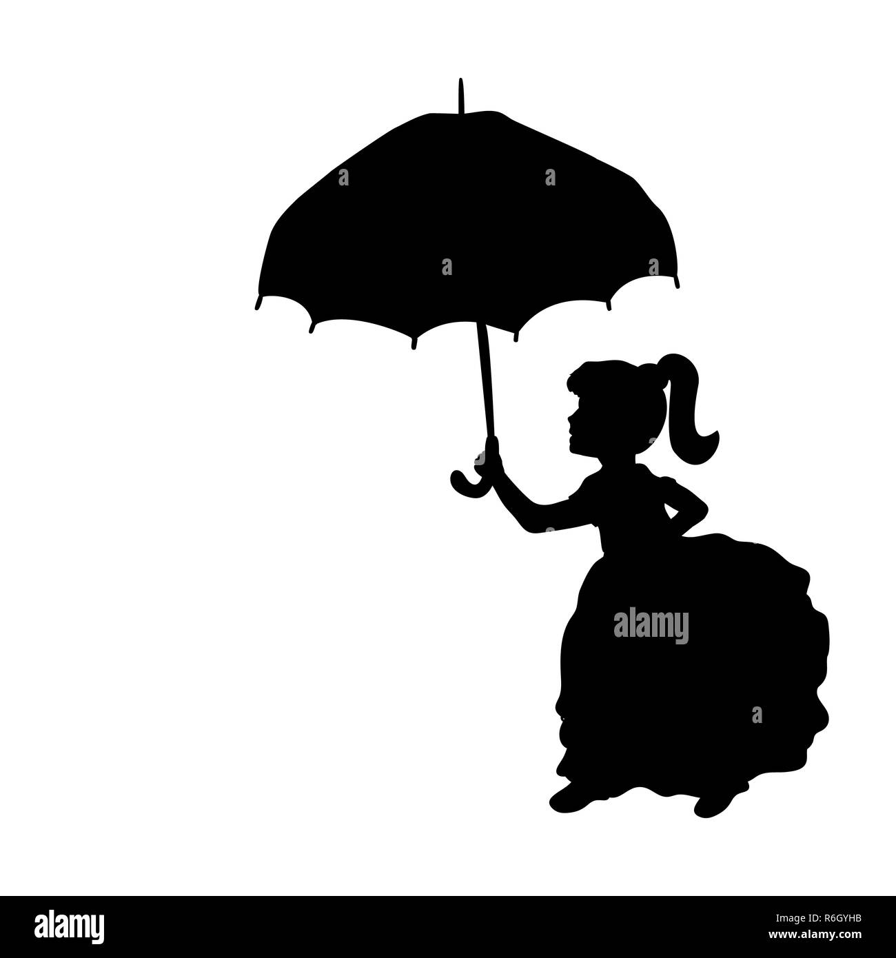 Silhouette girl holding umbrella in hands Stock Photo