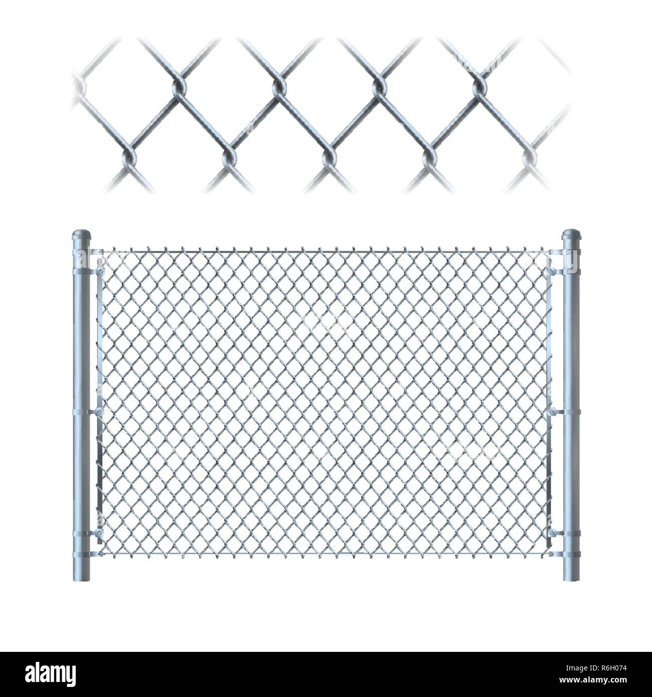 Realistic metal chain link fence. metal mesh on isolated on whit Stock Vector