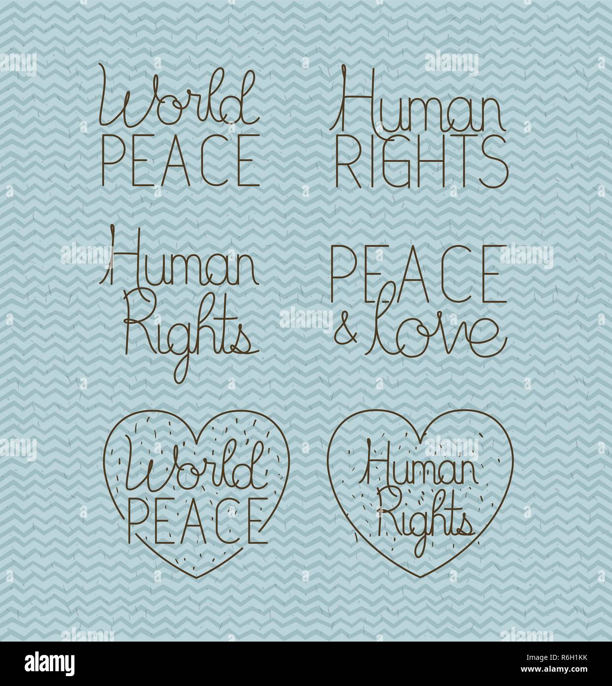 human rights and peace set letterings Stock Vector