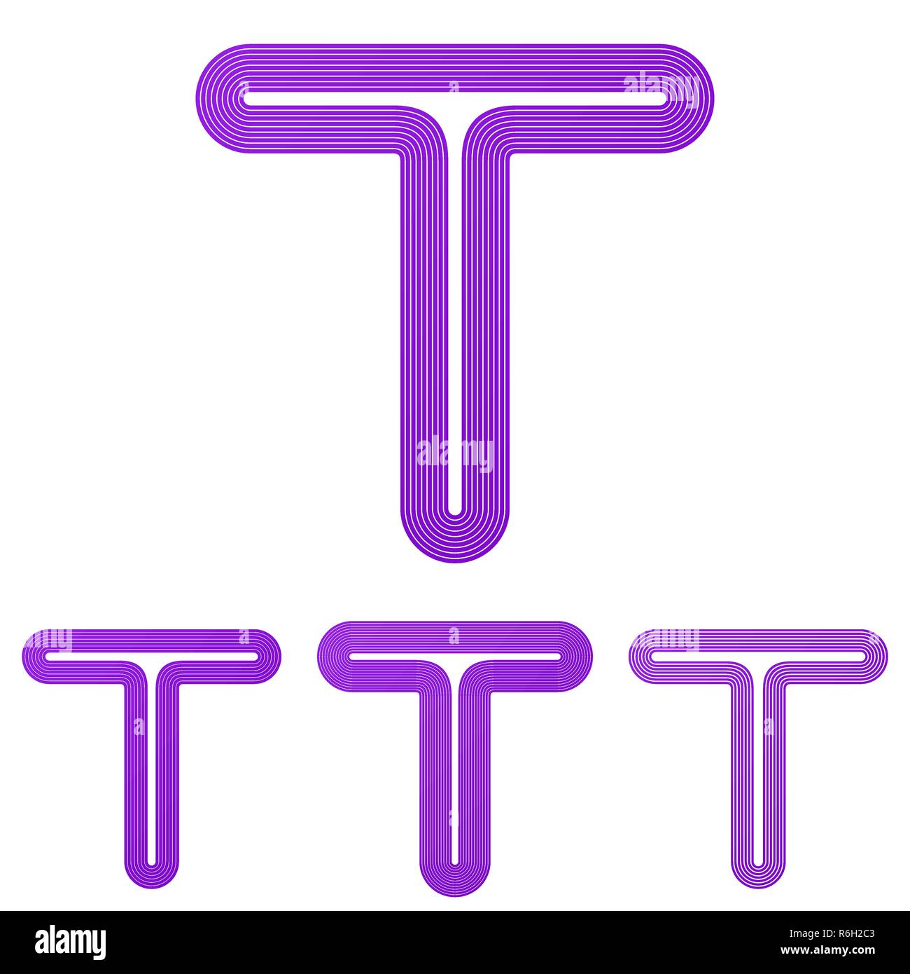 Purple t letter logo design set Stock Vector