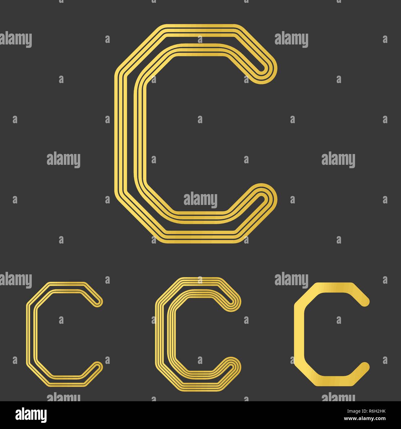 Golden line letter c logo design set Stock Vector