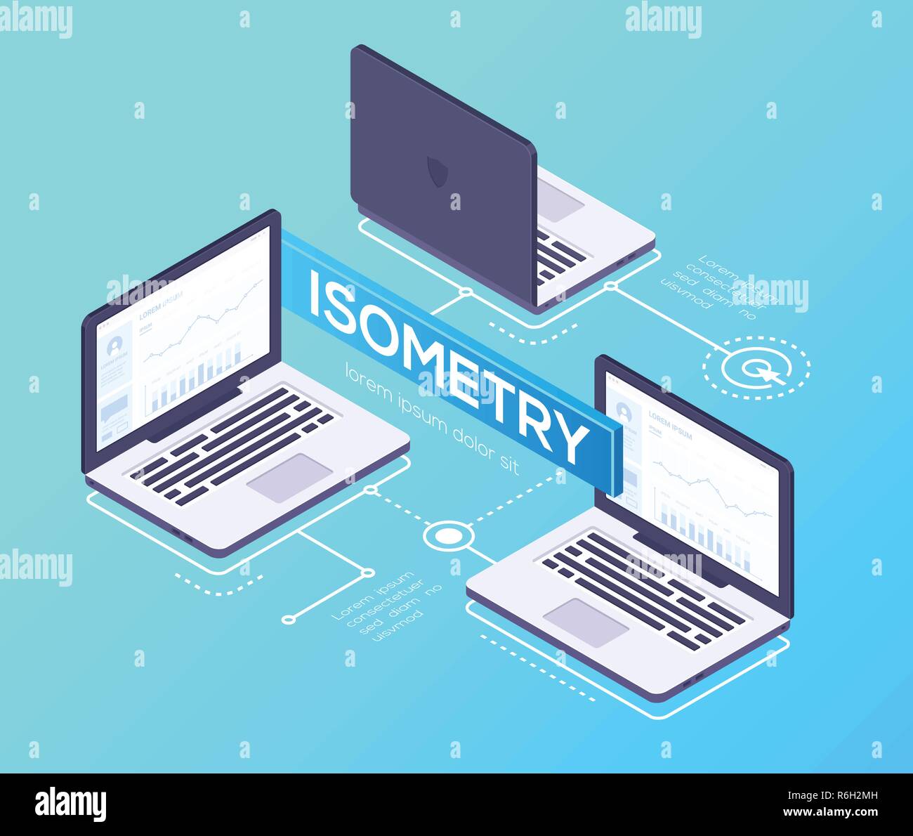 Office laptops - modern colorful vector isometric illustration Stock Vector