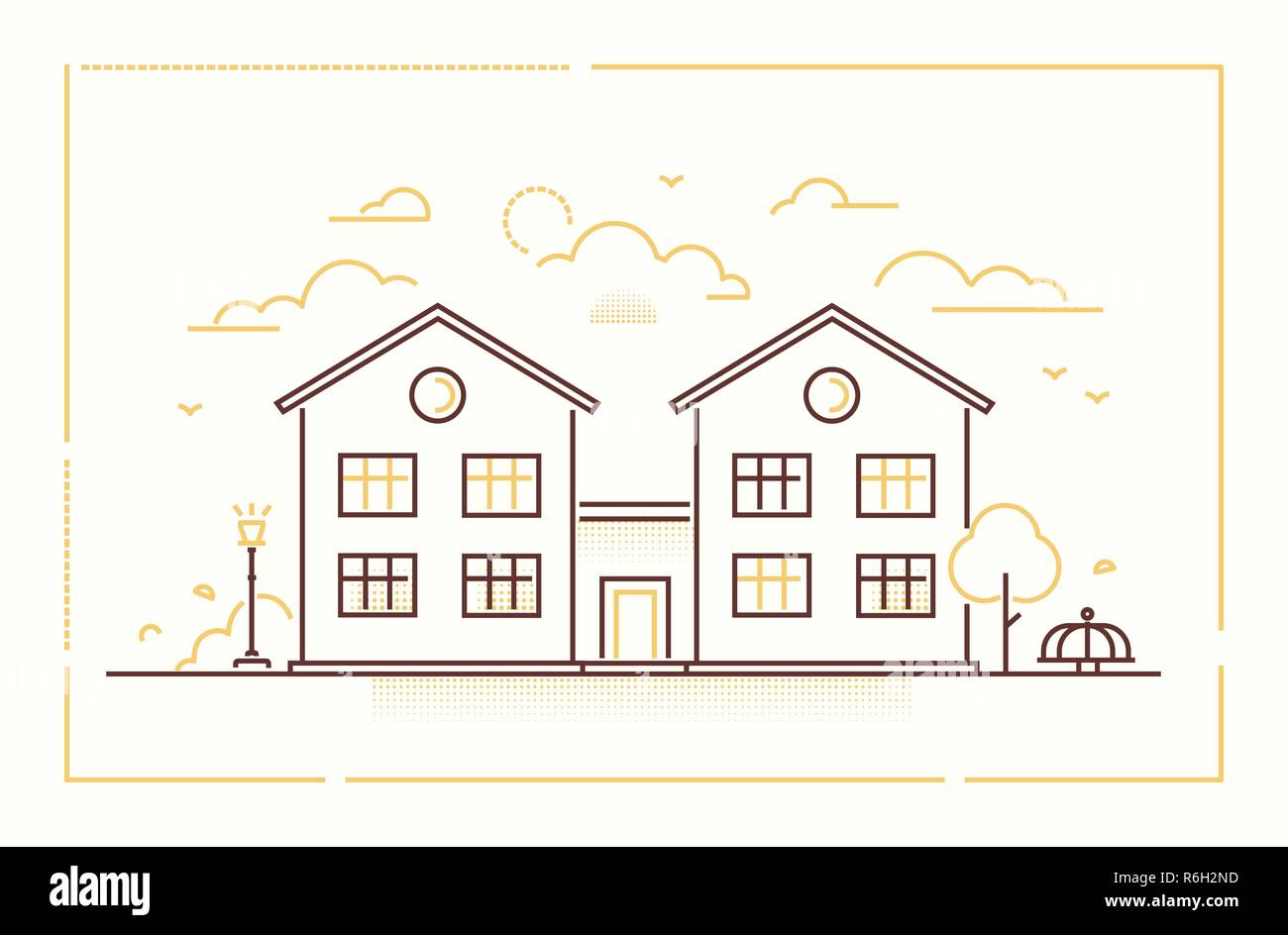Nice cottage - modern thin line design style vector illustration Stock ...