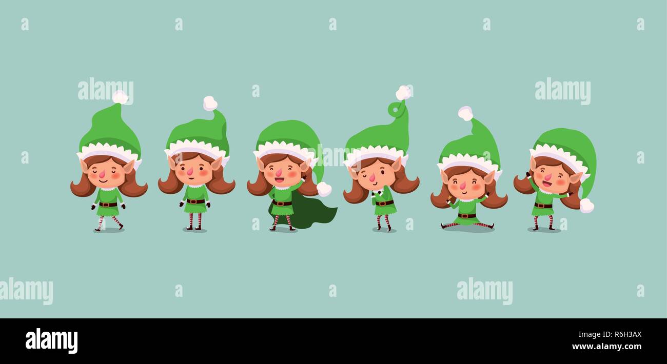 group of cute santa helpers characters Stock Vector