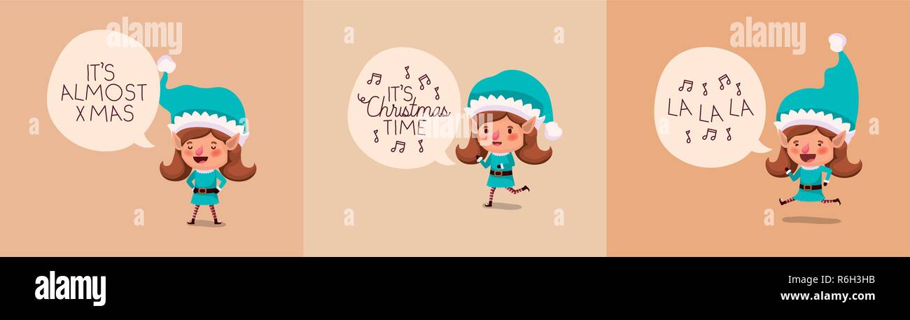 group of girl santa helpers with speech bubbles Stock Vector