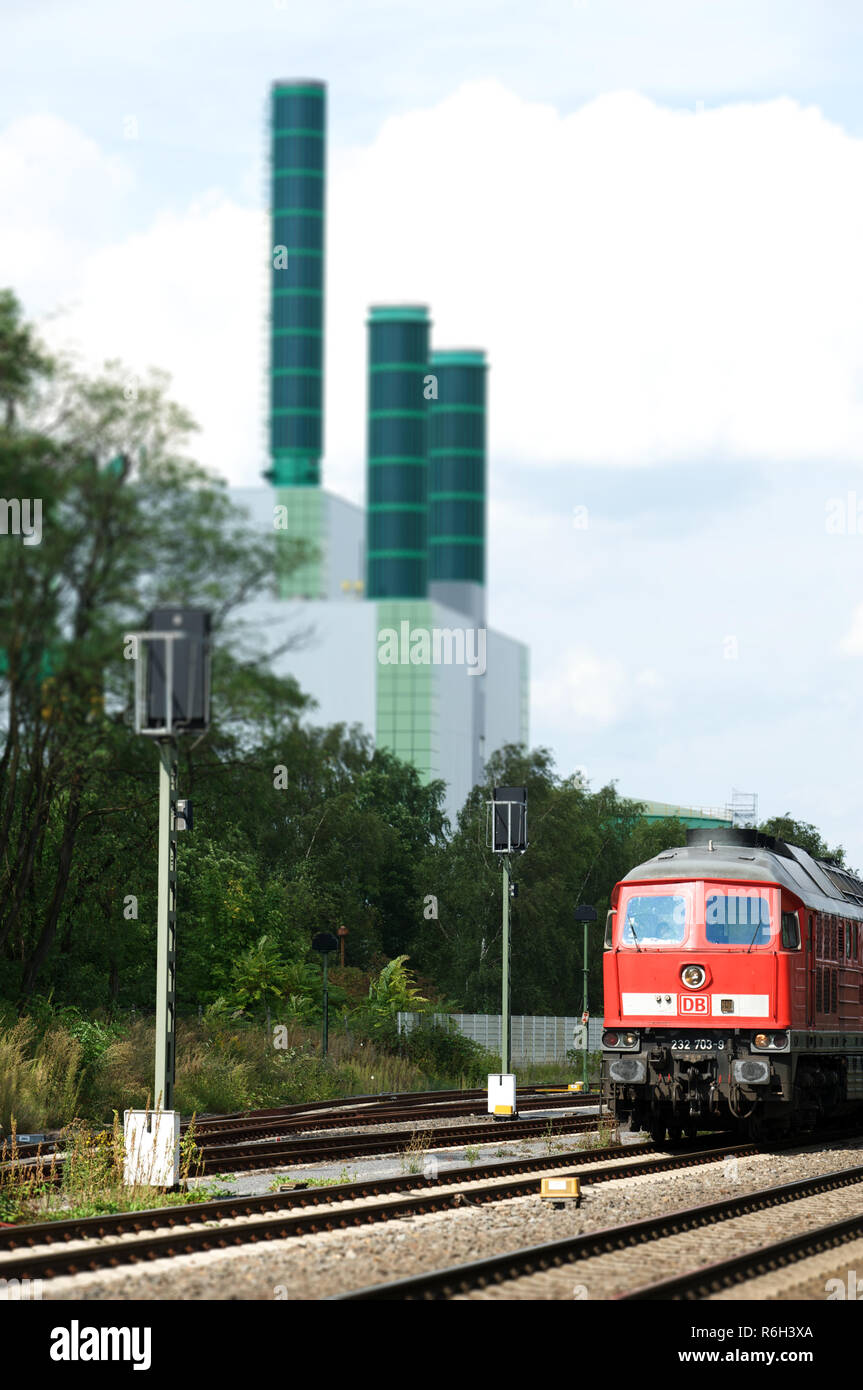 Diesel class 232 locomotive operated by DB Rail, Duisburg-Wanheim, North Rhine-Westphalia, Germany. Stock Photo