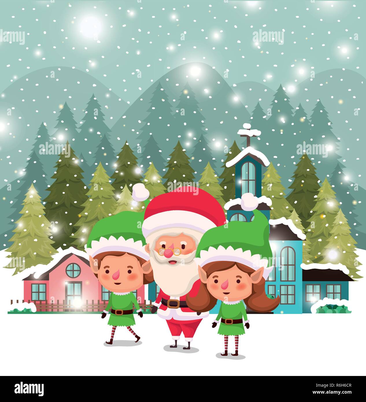 couple helpers with santa claus in snowscape Stock Vector Image & Art