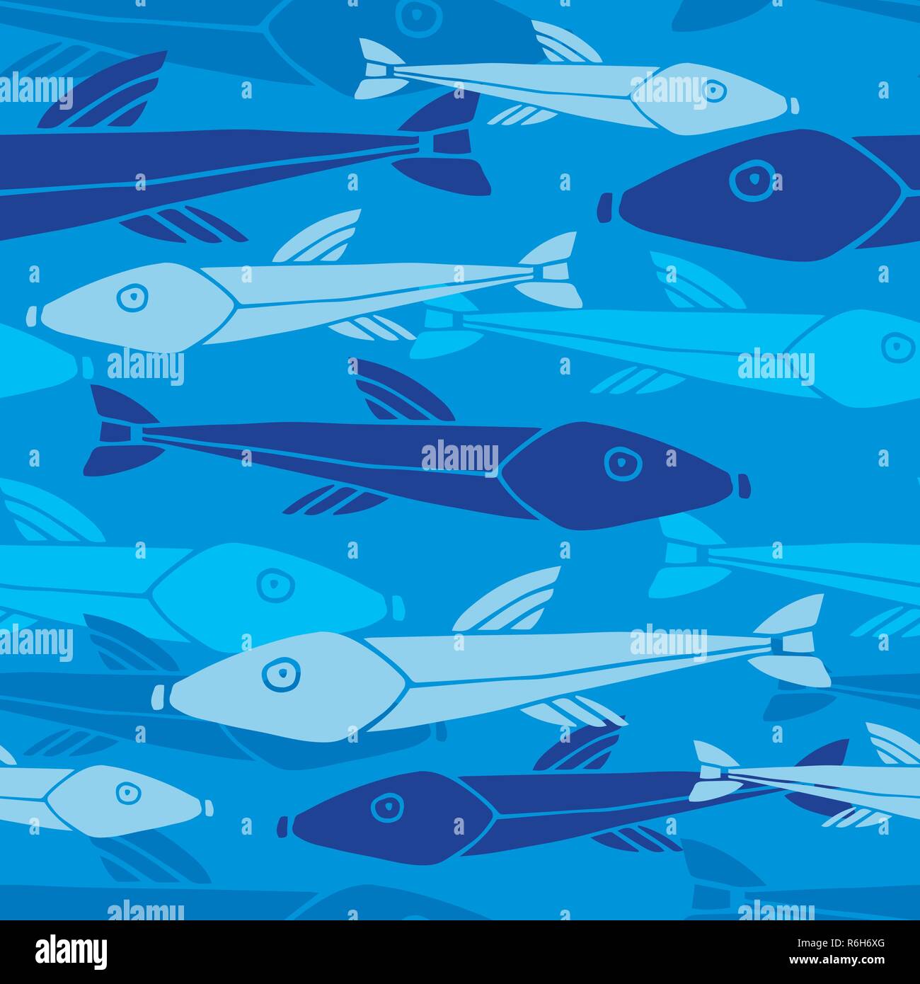 Hand drawn marine seamless pattern with colorful fish Vector ...