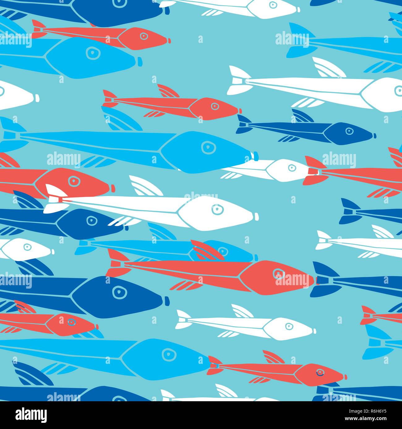 Hand drawn marine seamless pattern with colorful fish Vector ...