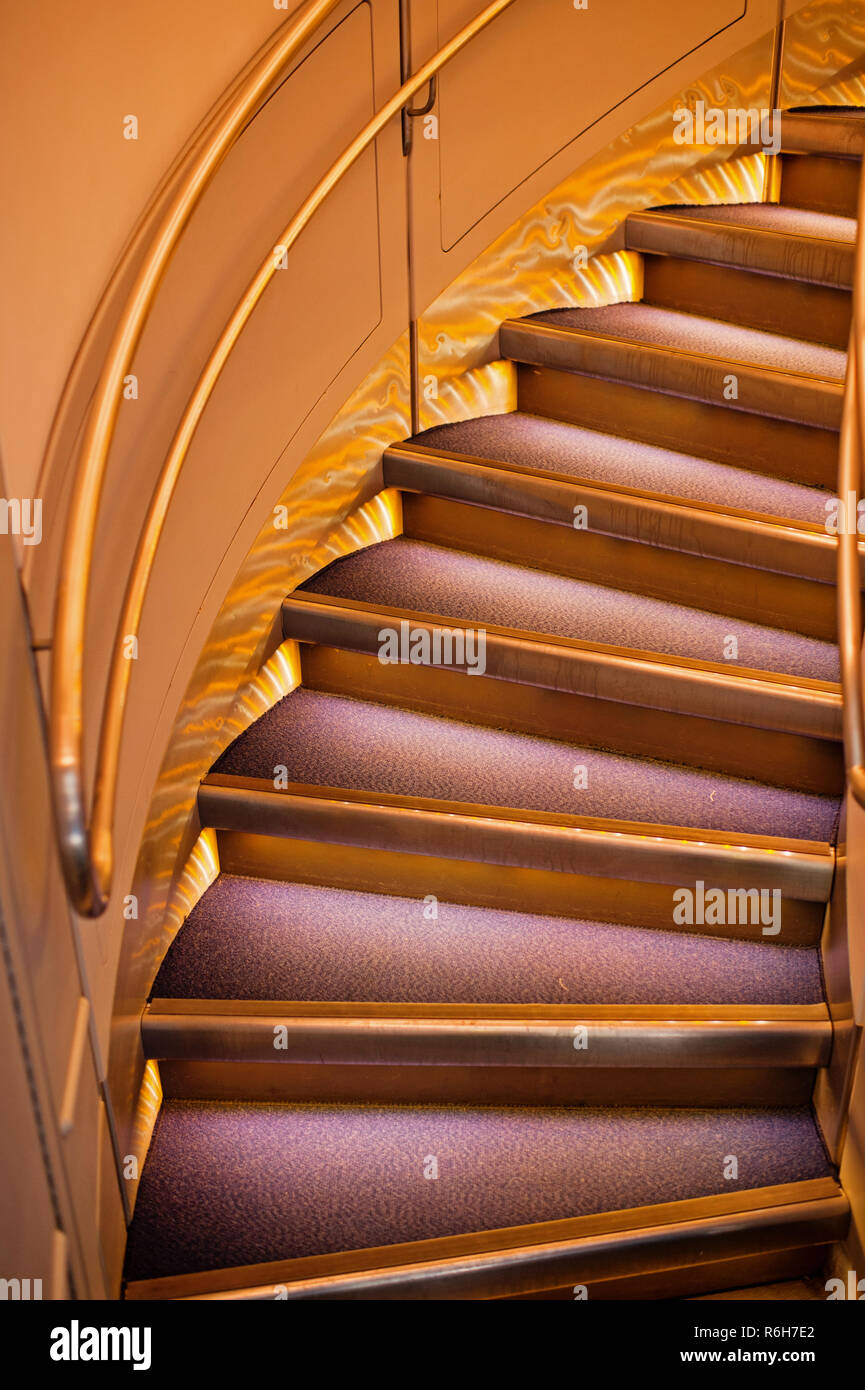 round stairs or ladder, step curling with handrail, modern architecture