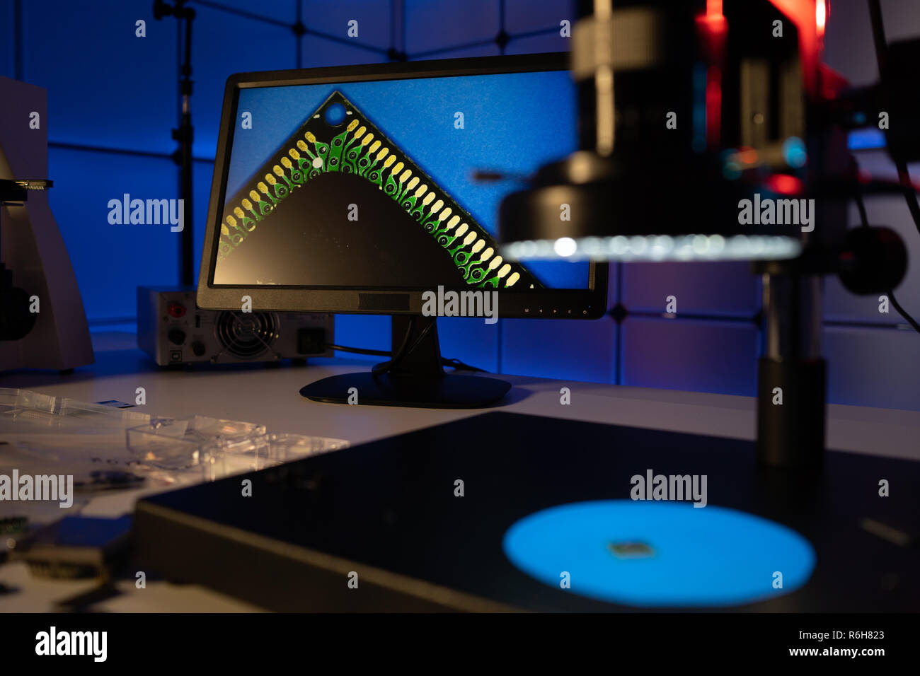 Laboratory of semiconductor chips. The development of modern electronics. crystal chip in the