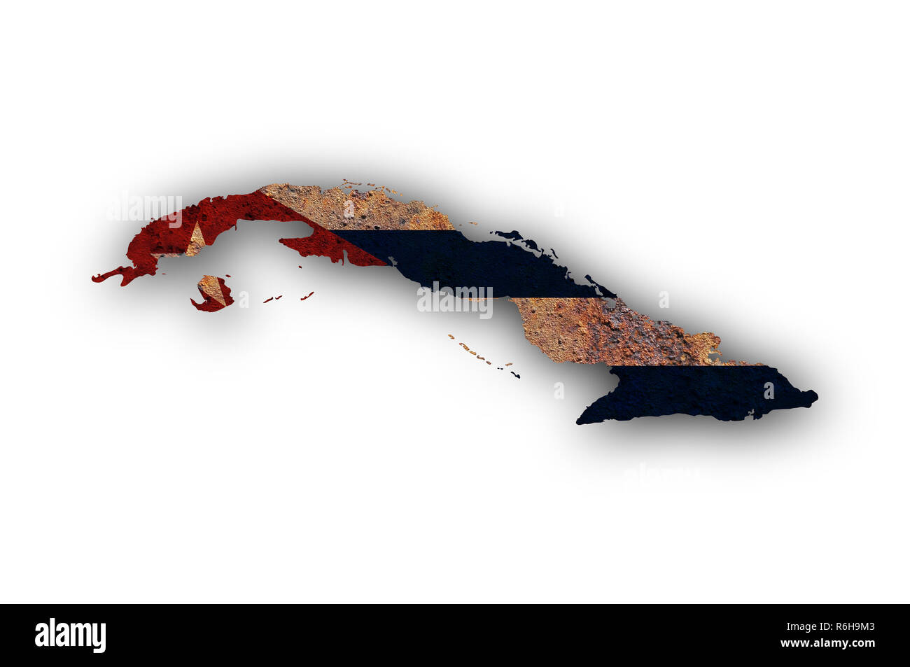 map and banner of cuba on rusty metal Stock Photo