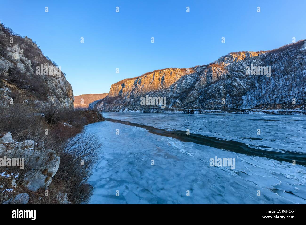 Danube Gorges in winter. Romania Stock Photo