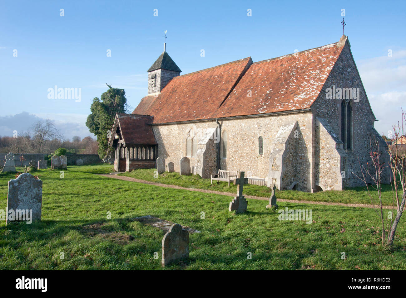 12th century St Mary's church, Binsted, West Sussex, England. Binsted is an ancient village steeped in folklore Stock Photo