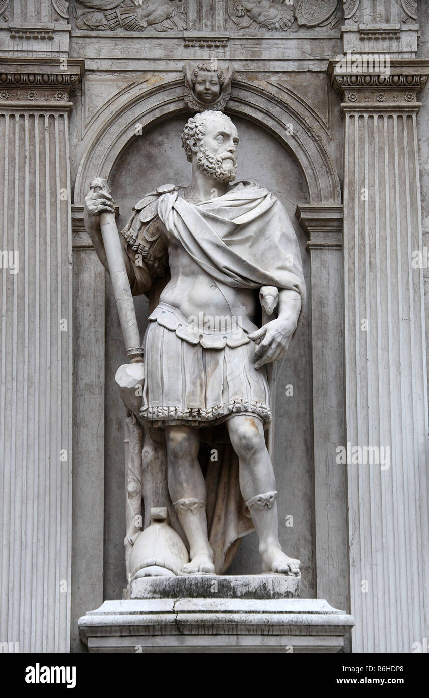 Duke of Urbino statue at the courtyard of the Doges Palace in Venice Stock Photo