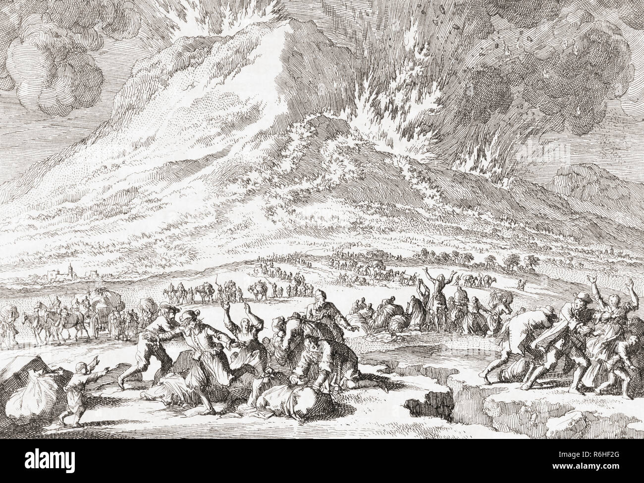 Eruption of Mt. Etna volcano in Sicily, Italy, in 1669.  After a 17th century engraving. Stock Photo